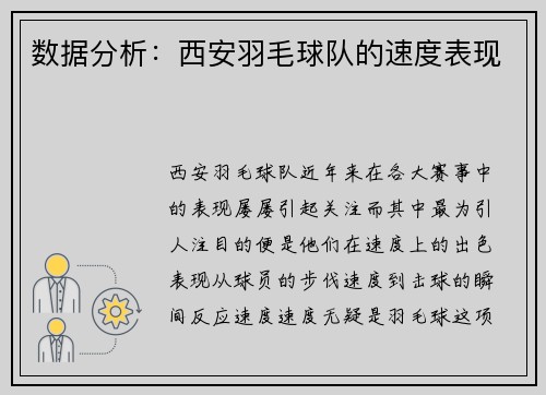 数据分析：西安羽毛球队的速度表现