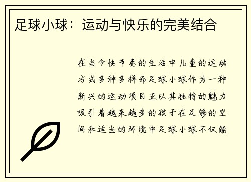 足球小球：运动与快乐的完美结合