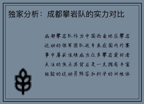 独家分析：成都攀岩队的实力对比