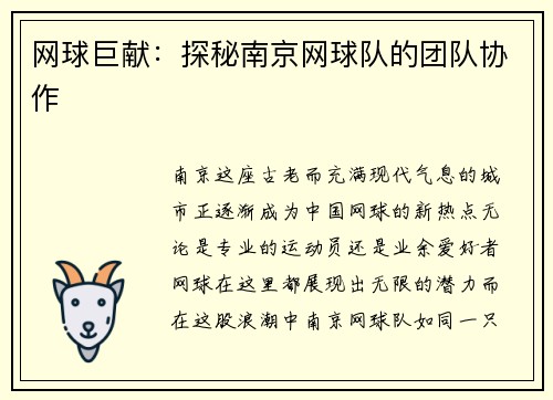 网球巨献：探秘南京网球队的团队协作