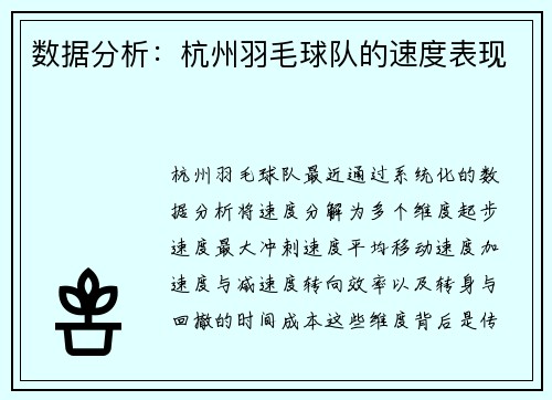数据分析：杭州羽毛球队的速度表现