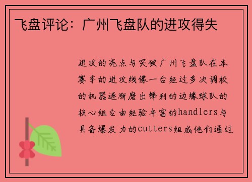 飞盘评论：广州飞盘队的进攻得失
